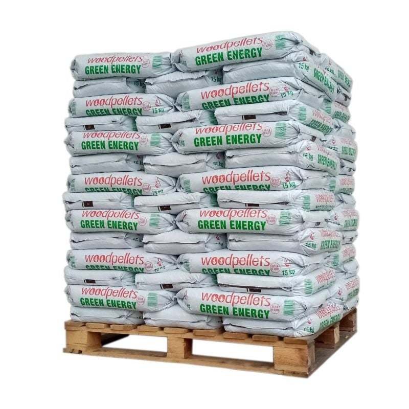 Holzpellets GREEN ENERGY, Palette 65 Säcke à 15 kg – Preisgünstig aus dem Benelux