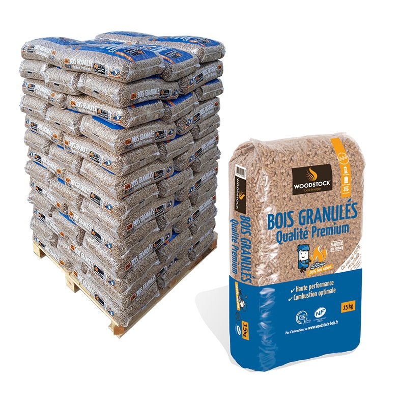 Holzpellets WOODSTOCK, Palette 78 Säcke à 15 kg – Für Öfen, Einsätze und Kessel