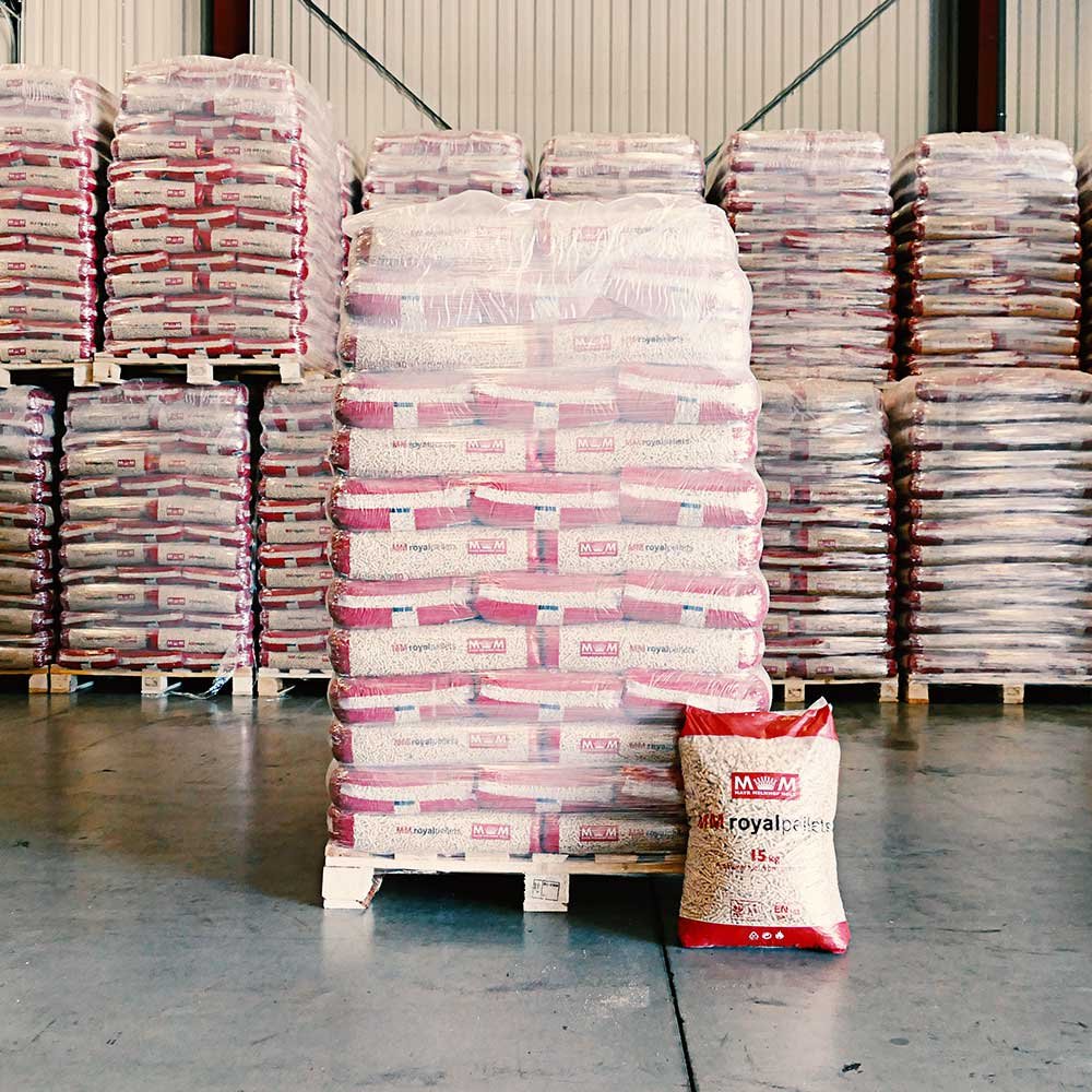 Holzpellets MM ROYAL, Palette 78 Säcke à 15 kg – Aus Österreich, mit Geld-zurück-Garantie